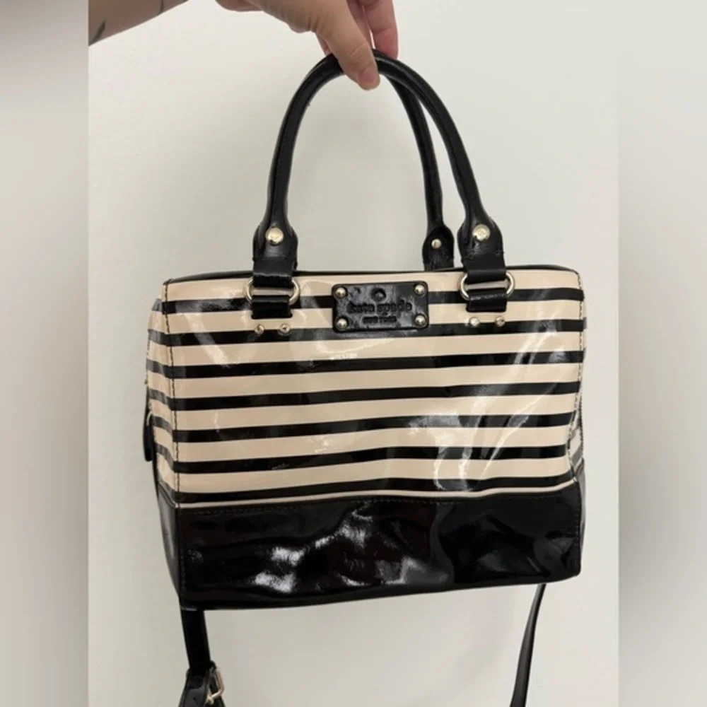 Kate Spade Black and Cream Striped Satchel